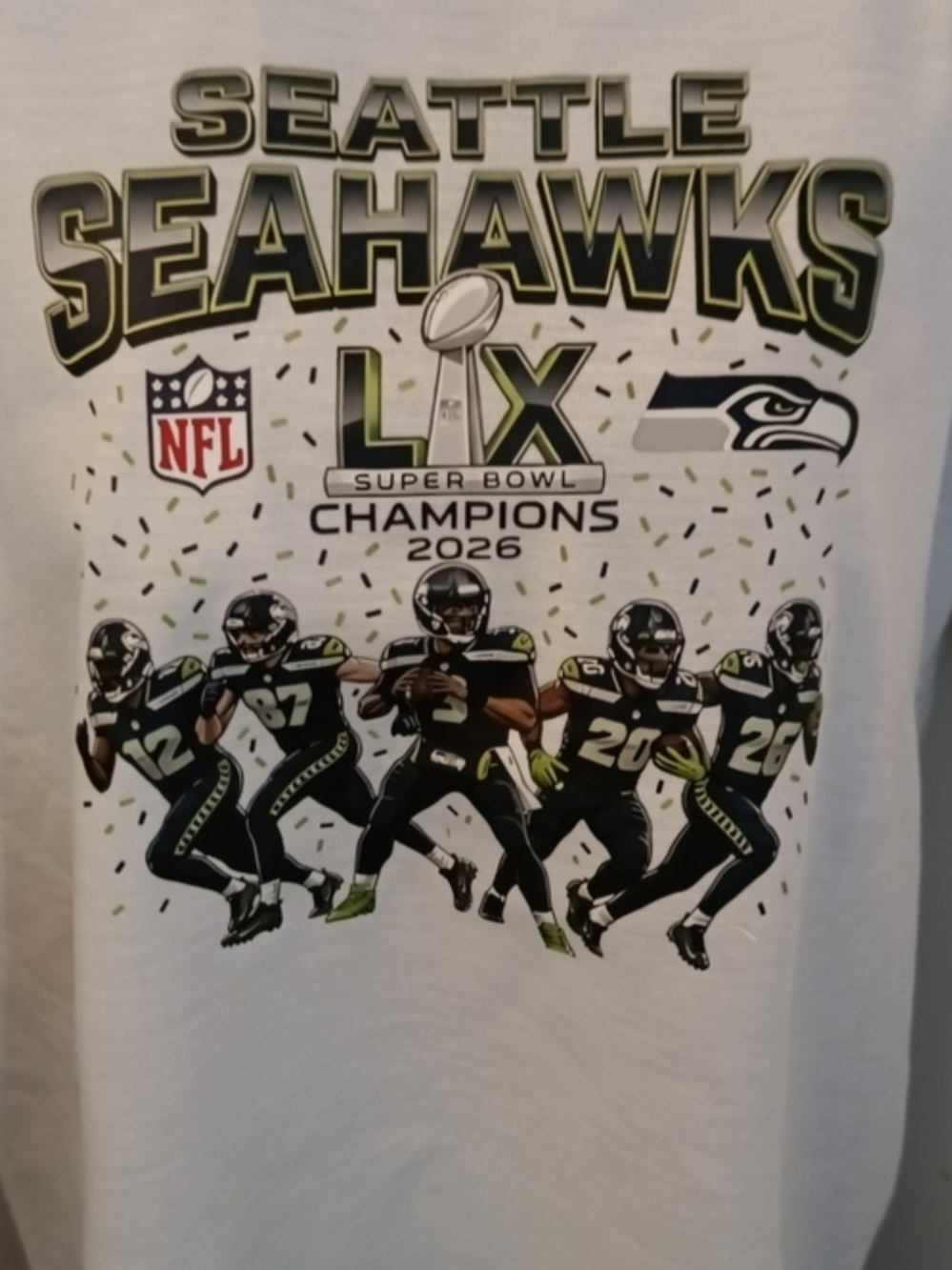 Seattle Seahawks White Super Bowl LIX Champions T-Shirt New XXL